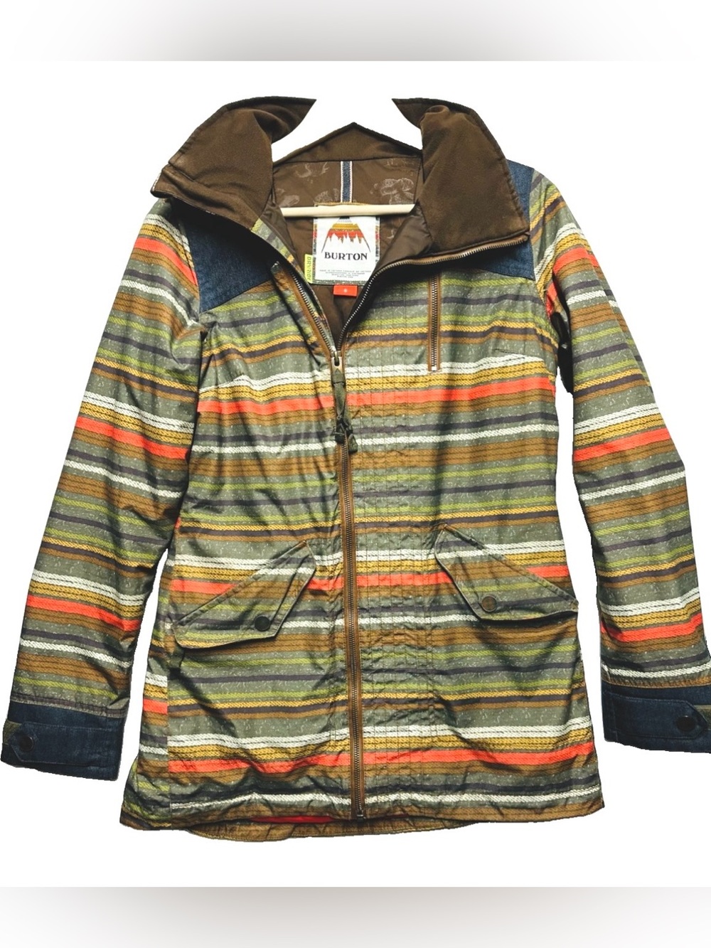 Burton DRYRIDE Da Nang Women’s S Striped Ski Snowboard Jacket Faux Fur Hood